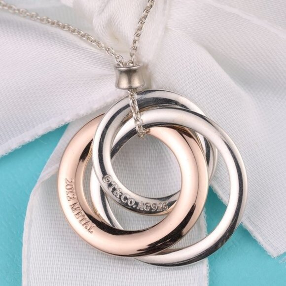 Tiffany & Co. 1837 Interlocking Circles Silver Rubedo Metal Necklace 18" Chain - Picture 2 of 11